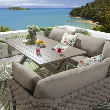 Quatropi Luxury 5 Seater Outdoor Garden Corner Bench Dining Set Aluminium Beige 