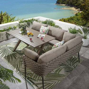 Quatropi Luxury 5 Seater Outdoor Garden Corner Bench Dining Set Aluminium Beige 