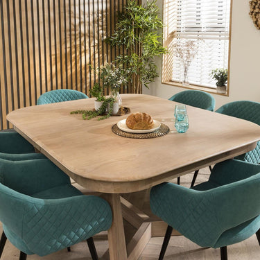 Quatropi Luxury 6 Chair Natural Solid Wood Extending Dining Set Teal 160-230cm