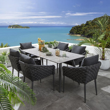 Quatropi Luxury 6 Seat Ceramic Outdoor Garden Table and Chairs Dining Set Grey 