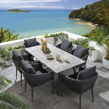 Quatropi Luxury 6 Seat Ceramic Outdoor Garden Table and Chairs Dining Set Grey 