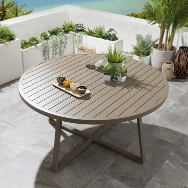 Quatropi Luxury 6 Seat Round Garden Table and Chairs Dining Set Aluminium Beige