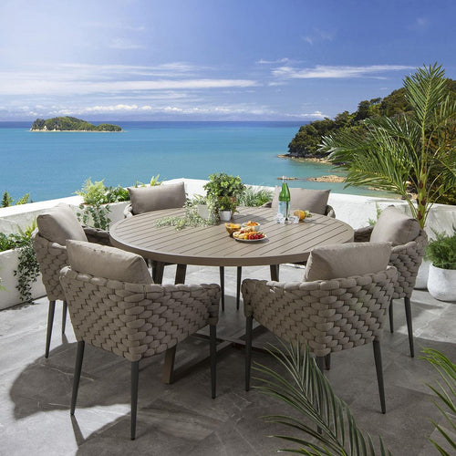 Sundowner 6 Seater Round Outdoor Dining Set Aluminium Coffee & Beige