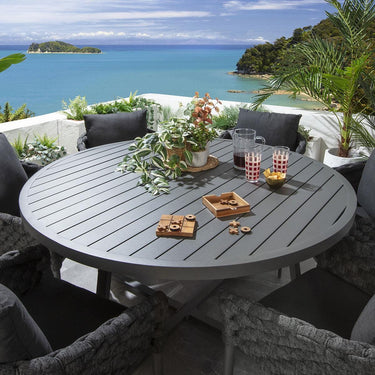 Quatropi Luxury 6 Seat Round Garden Table and Chairs Dining Set Aluminium Grey
