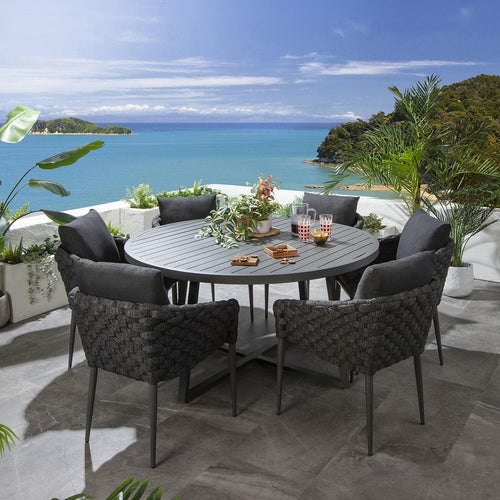 Sundowner 6 Seater Round Outdoor Dining Set Aluminium Charcoal & Grey