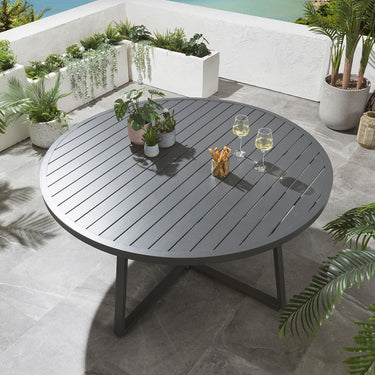 Quatropi Luxury 6 Seat Round Garden Table and Chairs Dining Set Aluminium Grey