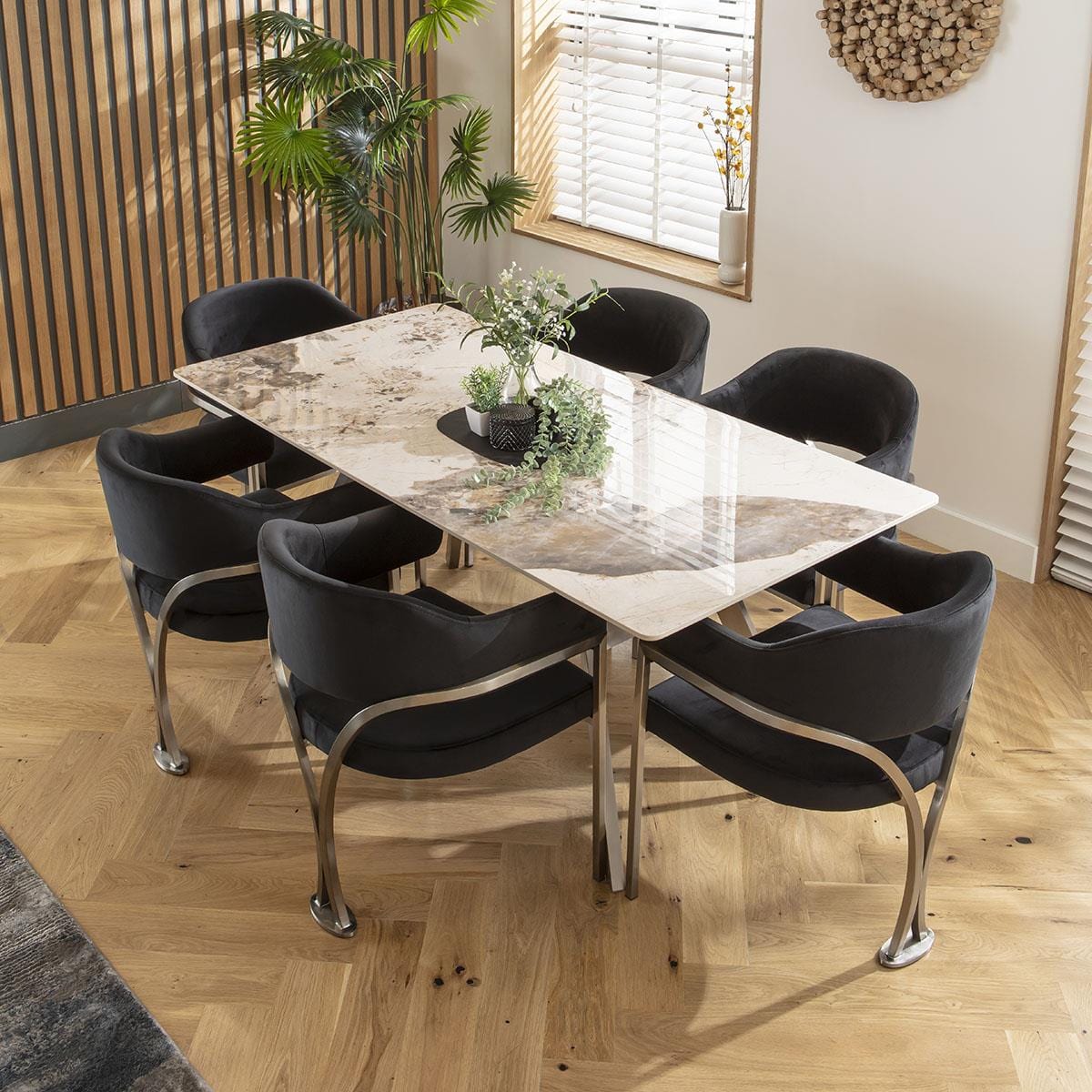 Luxury 6 Seater Ceramic Marble Dining Table And Chairs Set Black White luxury-6-seater-ceramic-marble-dining-table-and-chairs-set-black-white