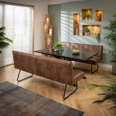 Quatropi Luxury 6 Seater Extendable Bench Dining Set Brown & Black Ceramic SBT