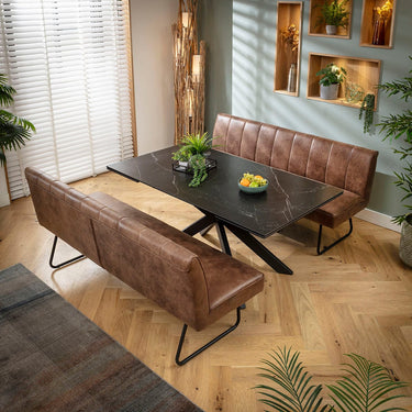 Quatropi Luxury 6 Seater Extendable Bench Dining Set Brown & Black Ceramic SBT
