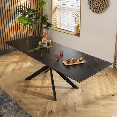 Quatropi Luxury 8 Seat Extending Ceramic Dining Table and Chairs Set Blue Black