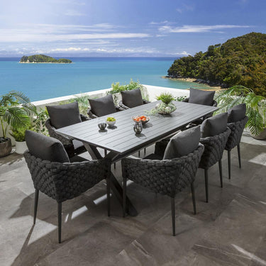 Quatropi Luxury 8 Seat Garden Dining Set Outdoor Table & Chairs Grey Aluminium