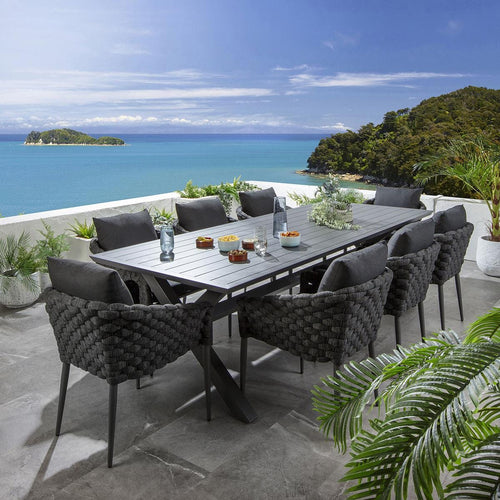 Sundowner 8 Seater Outdoor Garden Dining Set Aluminium Charcoal & Grey