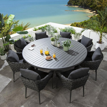 Quatropi Luxury 8 Seat Round Garden Table and Chairs Dining Set Aluminium Grey