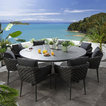 Quatropi Luxury 8 Seat Round Garden Table and Chairs Dining Set Aluminium Grey