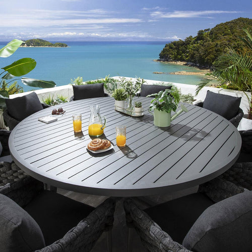 Sundowner & Sun 8 Seater Round Outdoor Dining Set Aluminium Charcoal & Grey