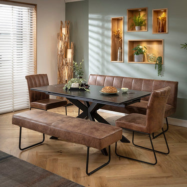 Quatropi Luxury 8 Seater Extendable Bench Dining Set Brown & Black Ceramic XB2