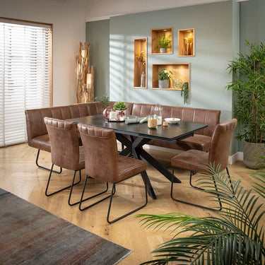 Quatropi Luxury 8 Seater Extendable Corner Bench Dining Set Brown & Black Ceramic LR3