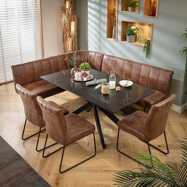 Quatropi Luxury 8 Seater Extendable Corner Bench Dining Set Brown & Black Ceramic LR3