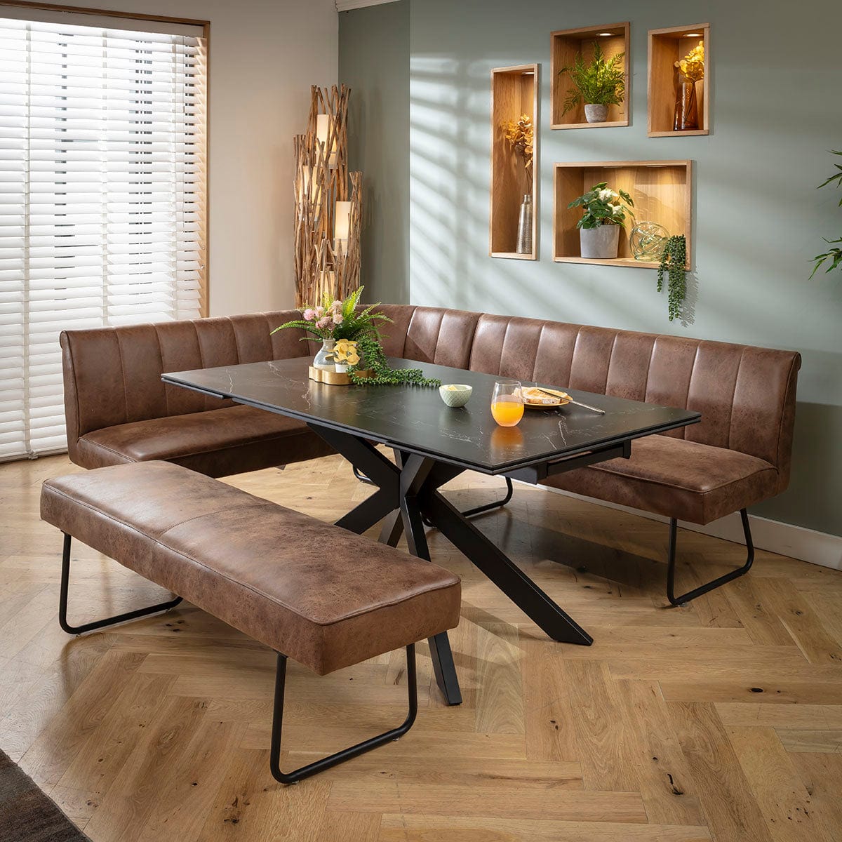 Luxury 8 Seater Extendable Corner Bench Dining Set Brown & Black ...