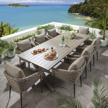 Quatropi Luxury 8 Seater Garden Table and Chairs Dining Set Aluminium Beige