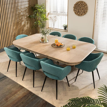 Quatropi Luxury 8 Seater Natural Solid Wood Extending Dining Set Teal 160-230cm