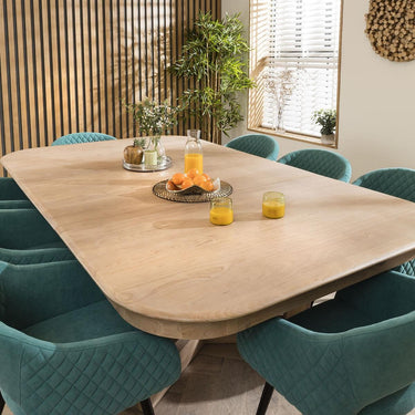 Quatropi Luxury 8 Seater Natural Solid Wood Extending Dining Set Teal 160-230cm