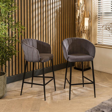 Quatropi Luxury Breakfast Counter Bar Stool Chairs With Back Dark Grey Fabric
