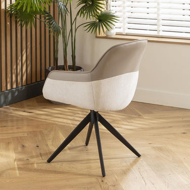 Quatropi Luxury Faux Leather Dining Chair with Arms Swivel Base Grey White Fabric