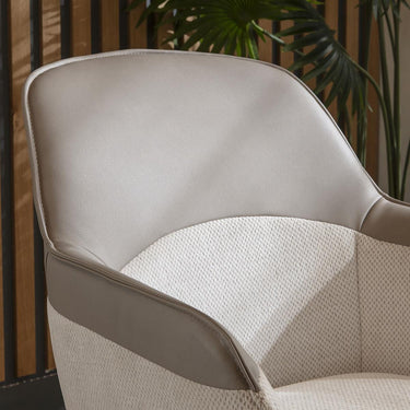 Quatropi Luxury Faux Leather Dining Chair with Arms Swivel Base Grey White Fabric