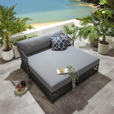 Quatropi Luxury Garden Daybed 2 Person Double Sun Lounger Grey Rope 159x173cm