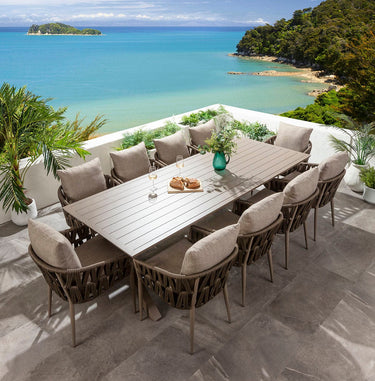 Quatropi Luxury Garden Dining Set 10 Seater Outdoor Table and Chairs Brown Beige Aluminium