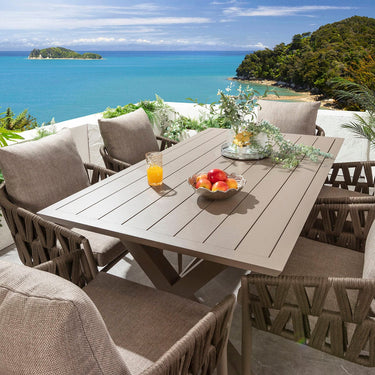 Quatropi Luxury Garden Dining Set 6 Seater Outdoor Table and Chairs Brown Beige Aluminium