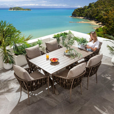 Quatropi Luxury Garden Dining Set 6 Seater Outdoor Table and Chairs Brown Beige Aluminium
