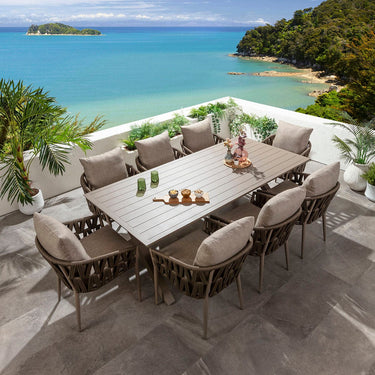 Quatropi Luxury Garden Dining Set 8 Seater Outdoor Table and Chairs Brown Beige Aluminium