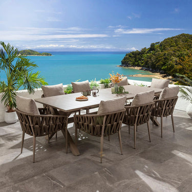Quatropi Luxury Garden Dining Set 8 Seater Outdoor Table and Chairs Brown Beige Aluminium
