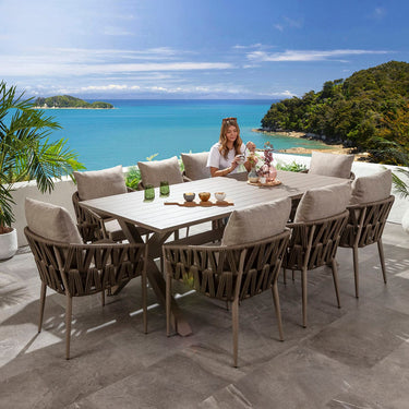 Quatropi Luxury Garden Dining Set 8 Seater Outdoor Table and Chairs Brown Beige Aluminium