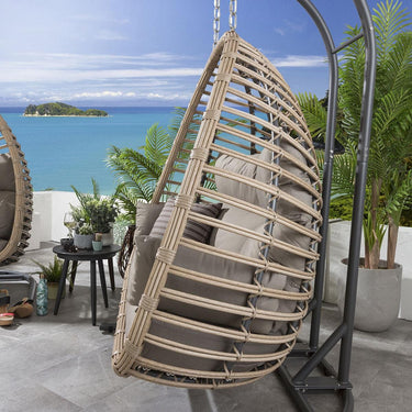Quatropi Luxury Garden Double Hanging Egg Chair Beige Outdoor Bamboo 2 Person 
