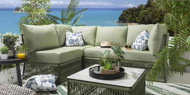 Quatropi Luxury Garden L-Shape Corner Sofa 4 Seat Outdoor Patio Green Rope Weave