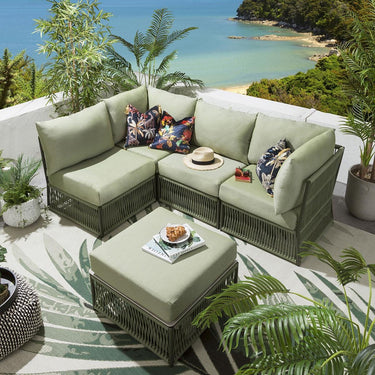 Quatropi Luxury Garden L-Shape Corner Sofa 4 Seat Outdoor Patio Green Rope Weave