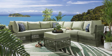Quatropi Luxury Garden L-Shape Corner Sofa 6 Seat Outdoor Patio Green Rope Weave