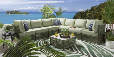 Quatropi Luxury Garden L-Shape Corner Sofa 6 Seat Outdoor Patio Green Rope Weave