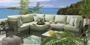 Quatropi Luxury Garden L-Shape Corner Sofa 6 Seat Outdoor Patio Green Rope Weave