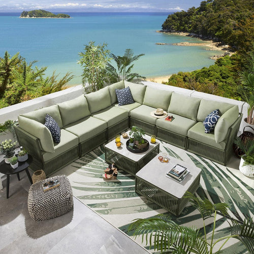 Cole Modular Outdoor Garden Corner Sofa Set Green 288x288cm L9