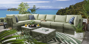 Quatropi Luxury Garden L-Shape Corner Sofa 6 Seat Outdoor Patio Green Rope Weave
