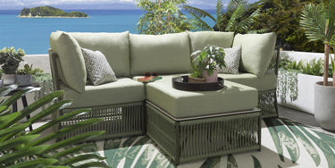 Quatropi Luxury Garden Sofa 3 Seat Modular Set Outdoor Patio Green Rope Weave
