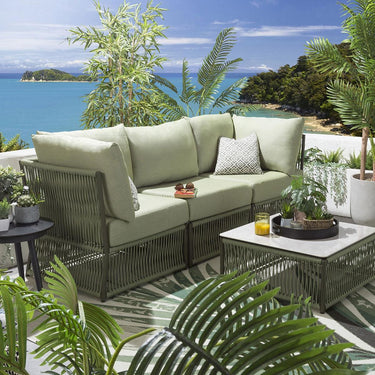 Quatropi Luxury Garden Sofa 3 Seat Modular Set Outdoor Patio Green Rope Weave