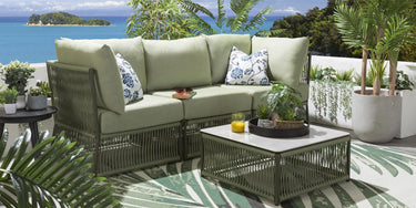 Quatropi Luxury Garden Sofa 3 Seat Modular Set Outdoor Patio Green Rope Weave