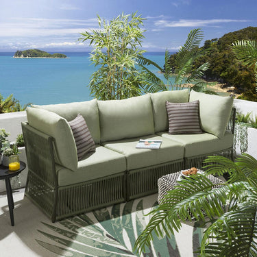 Quatropi Luxury Garden Sofa 3 Seat Modular Set Outdoor Patio Green Rope Weave