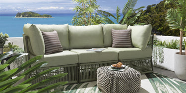 Quatropi Luxury Garden Sofa 3 Seat Modular Set Outdoor Patio Green Rope Weave