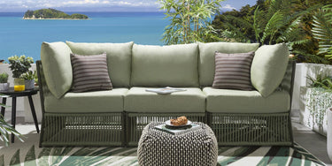 Quatropi Luxury Garden Sofa 3 Seat Modular Set Outdoor Patio Green Rope Weave